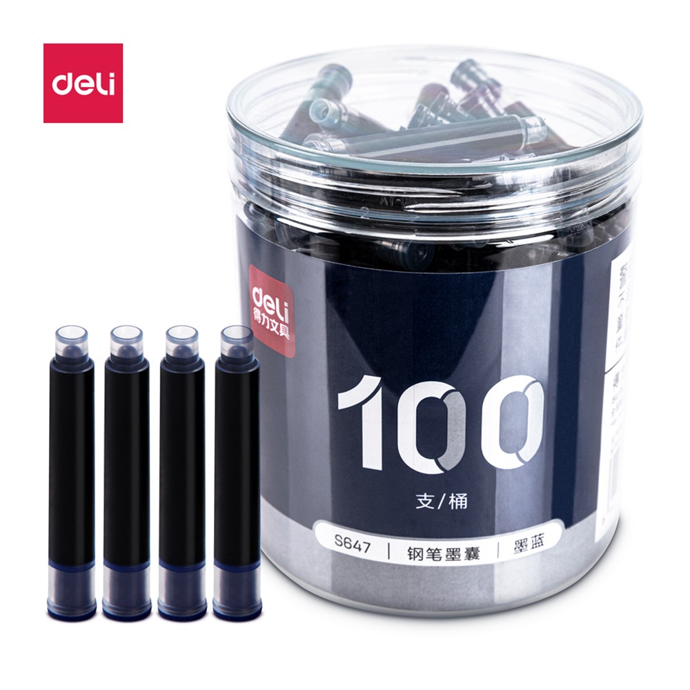 DELI/得力 钢笔墨囊 S647 颜色:墨蓝；包装:100支/桶 单位:桶
