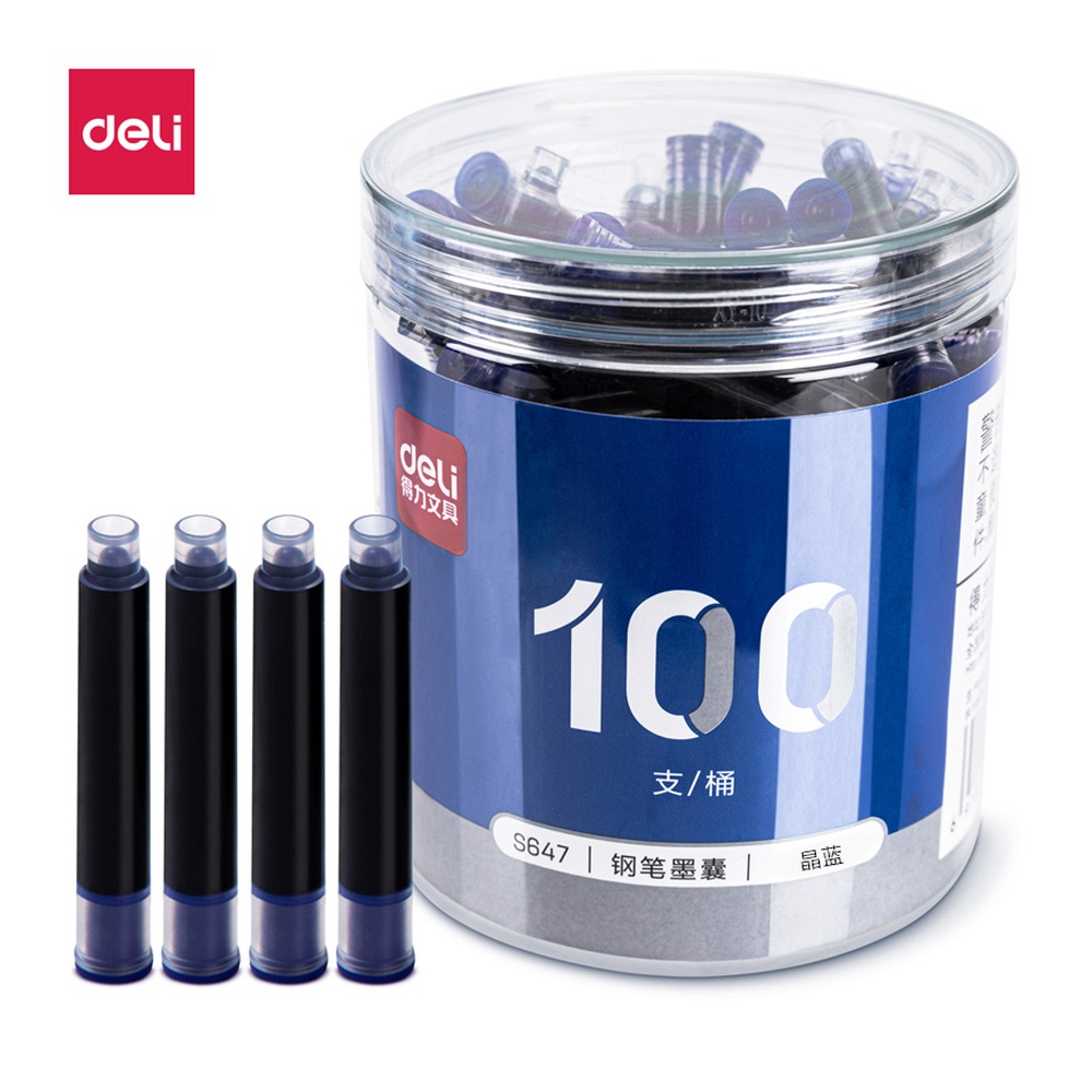 DELI/得力 钢笔墨囊 S647 颜色:晶蓝；包装:100支/桶 单位:桶