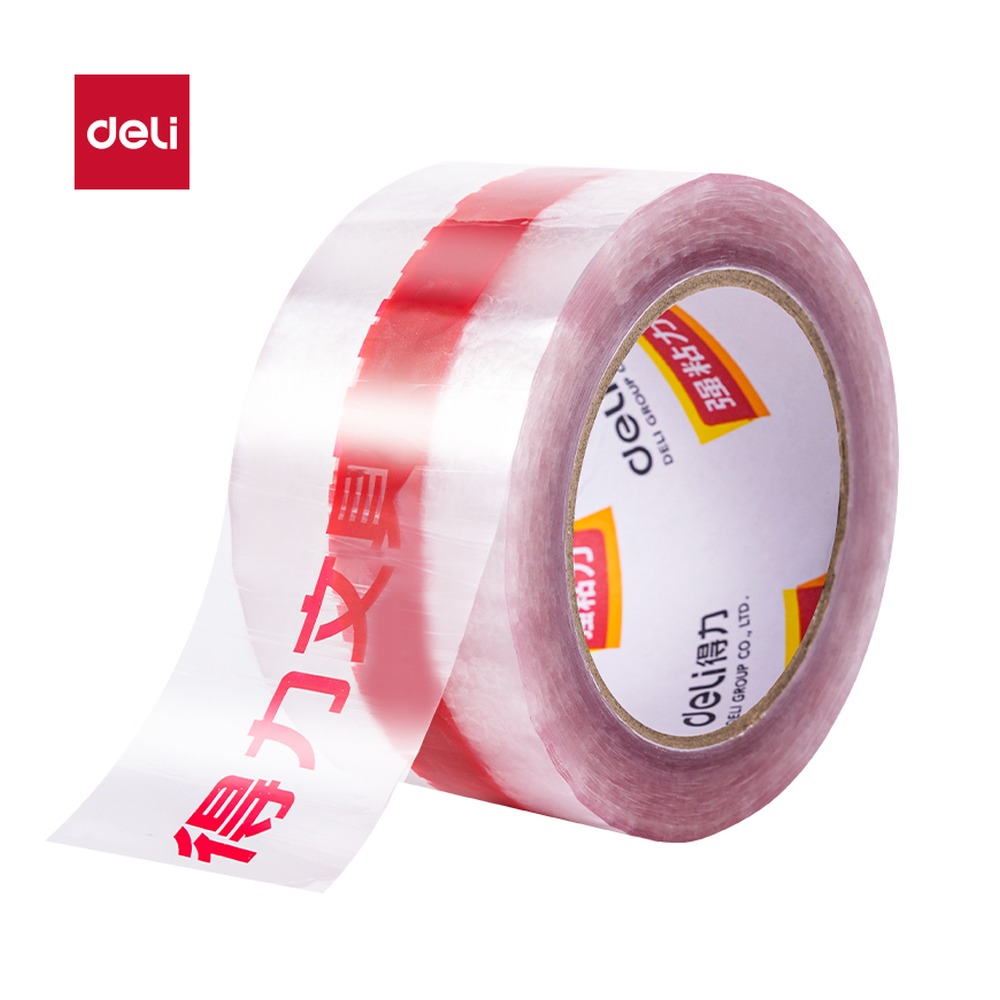 DELI/得力 封箱胶带 30196 颜色:普透红字；尺寸:45mm*100；包装:54卷/箱；笔芯规格:45mm 单位:箱