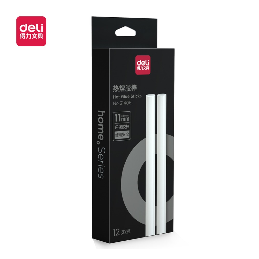 DELI/得力 热熔胶棒φ 31406 颜色:白色；尺寸:68x24x155(mm)；笔芯规格:11mm 单位:盒