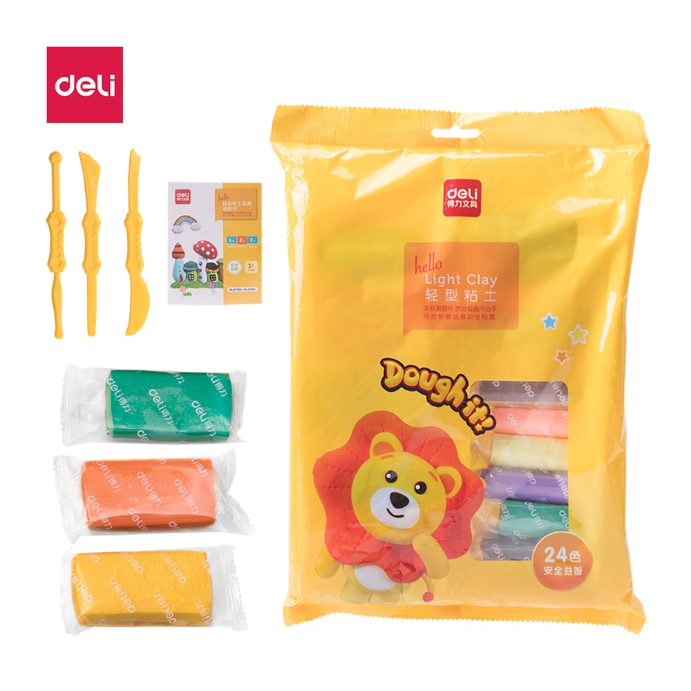 DELI/得力 轻型粘土 67851 规格:24色粘土+3把工具刀+1本说明书；颜色:黄 单位:袋