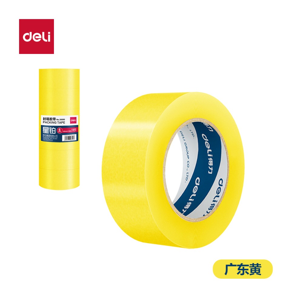 DELI/得力 封箱胶带 30081 颜色:透明黄；尺寸:45mm*150；包装:6卷/筒；笔芯规格:45mm 单位:筒