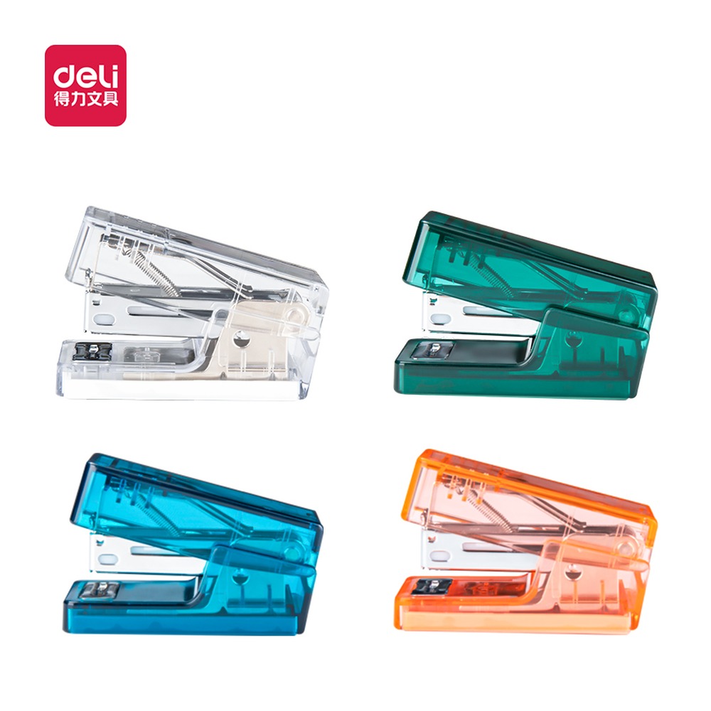 DELI/得力 迷你订书机 NS083F 颜色:混；尺寸:63*28*42mm；包装:1盒钉/盒；其他:1订书机+1盒钉/盒 单位:盒