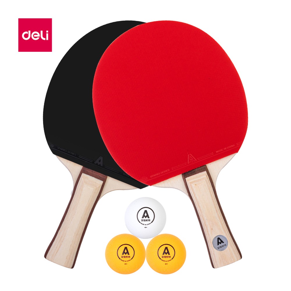 DELI/得力 无星乒乓球拍 FG900 颜色:红+黑；包装:2个/付；结构:横拍 单位:付