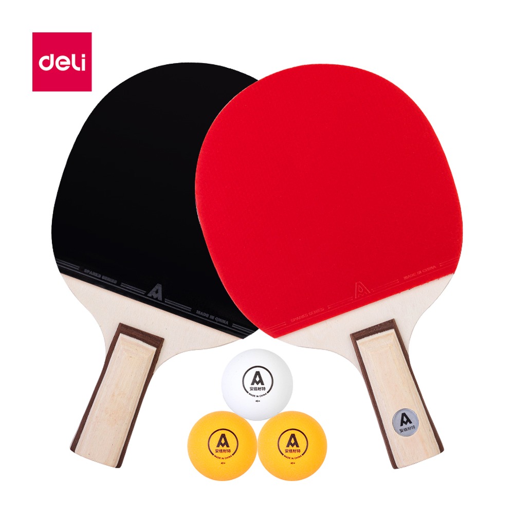 DELI/得力 无星乒乓球拍 FG901 颜色:红+黑；包装:2个/付；结构:直拍 单位:付