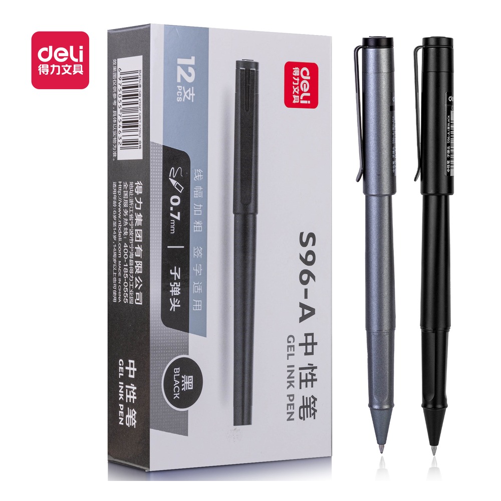 DELI/得力 拔帽办公中性笔 S96-A 颜色:黑；尺寸:0.7mm；笔芯规格:0.7mm子弹头 单位:支