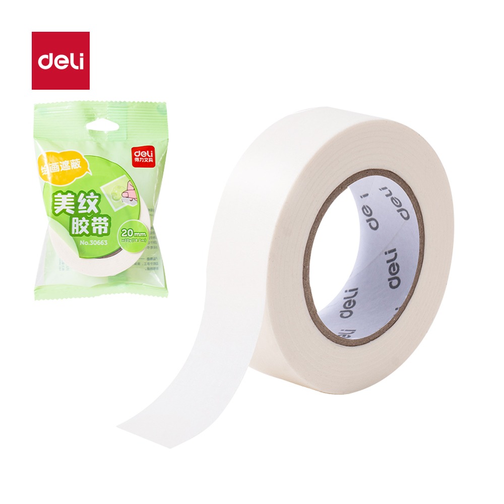 DELI/得力 美纹胶带 30663 颜色:白色；尺寸:20mm*20；包装:1卷/袋；笔芯规格:20mm 单位:袋