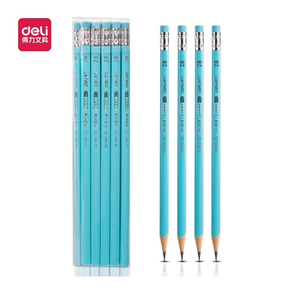 DELI/得力 纯色系列简易包装2B铅笔 HC900-2B 颜色:蓝；包装:10支/袋；笔芯规格:2B 单位:袋