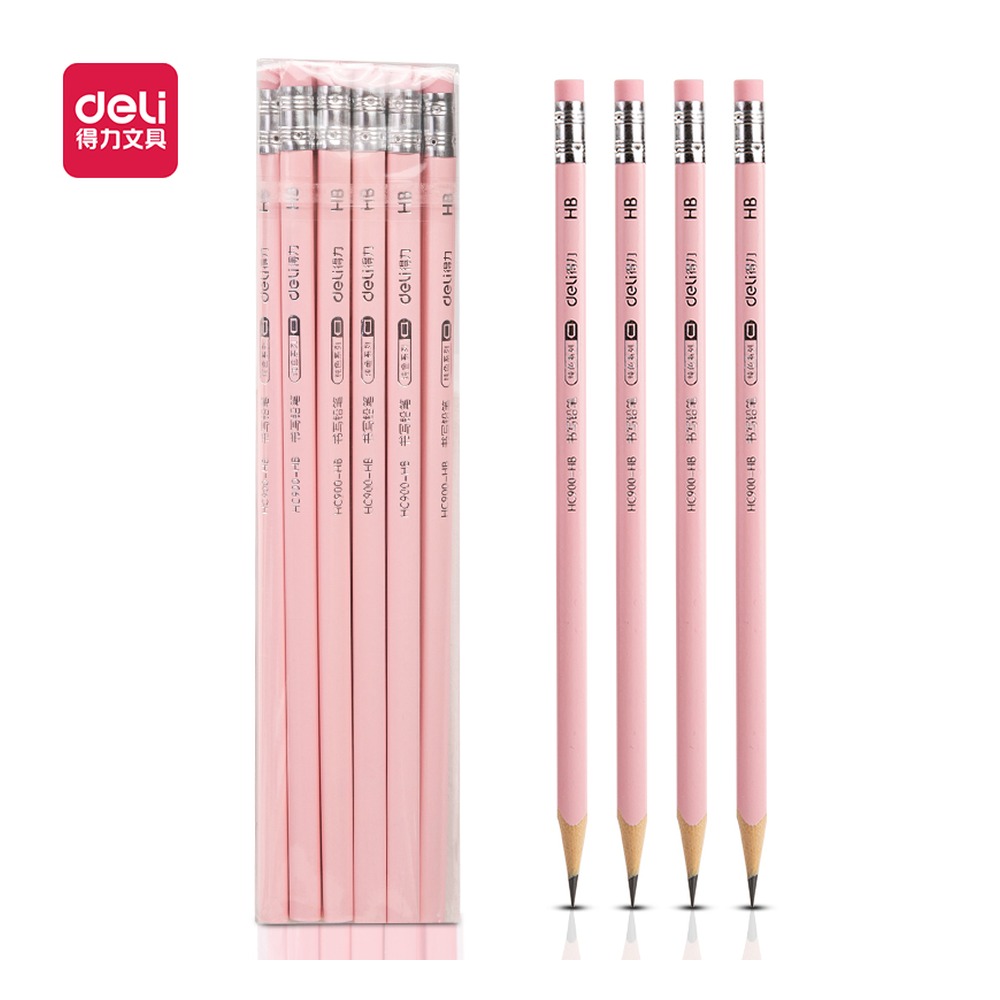 DELI/得力 纯色系列简易包装HB铅笔 HC900-HB 颜色:粉色；包装:10支/袋；笔芯规格:HB 单位:袋