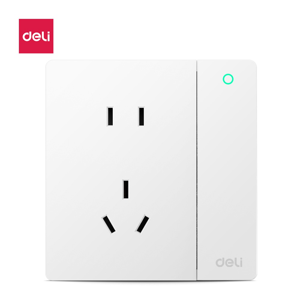 DELI/得力 一开双控+五孔插座 LX906-17B 材质:PC阻燃材料、锡磷青铜、紫铜；额定功率:18W；其他:10A；结构:86型 单位:个