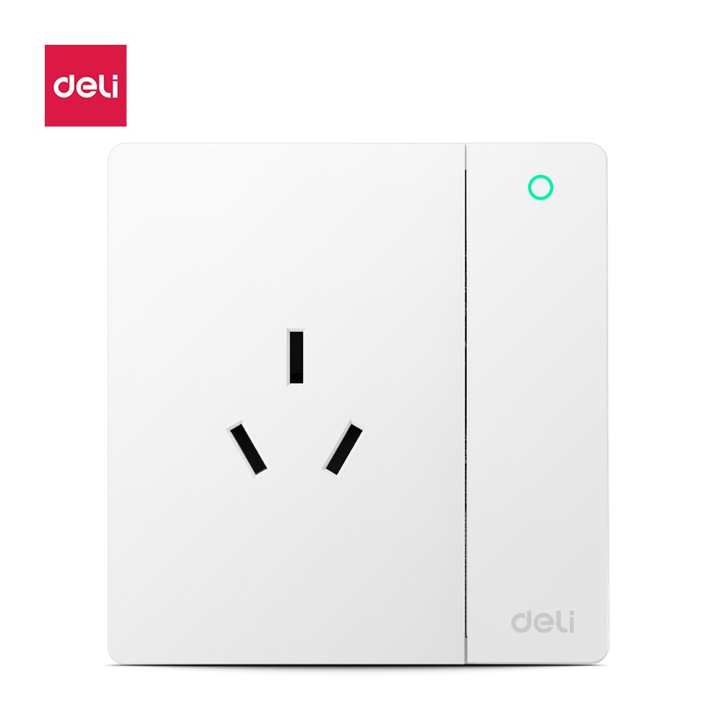 DELI/得力 一开单控+三孔插座 LX906-16B 材质:PC阻燃材料、锡磷青铜、紫铜；额定功率:18W；其他:16A；结构:86型 单位:个
