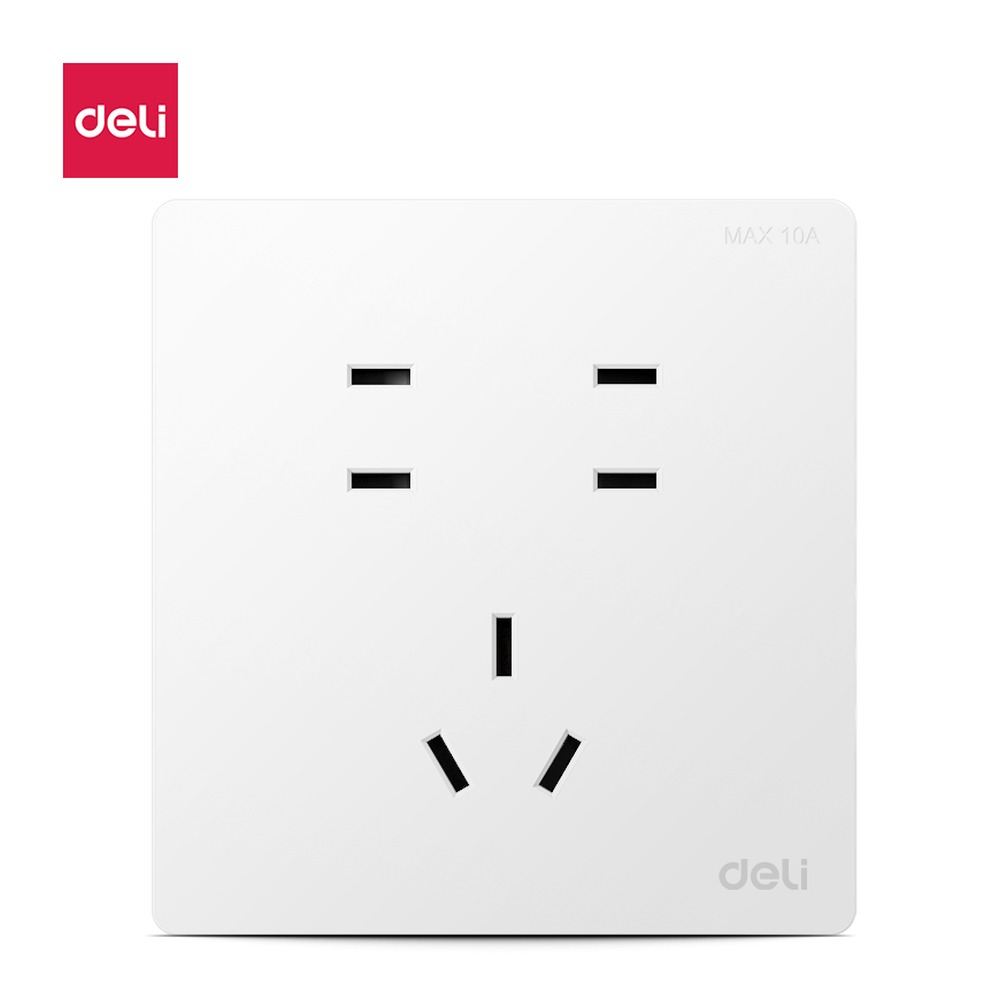 DELI/得力 七孔插座 LX906-13B 颜色:白；材质:PC阻燃材料、锡磷青铜、紫铜；包装:opp袋；额定功率:18W；结构:86型 单位:个