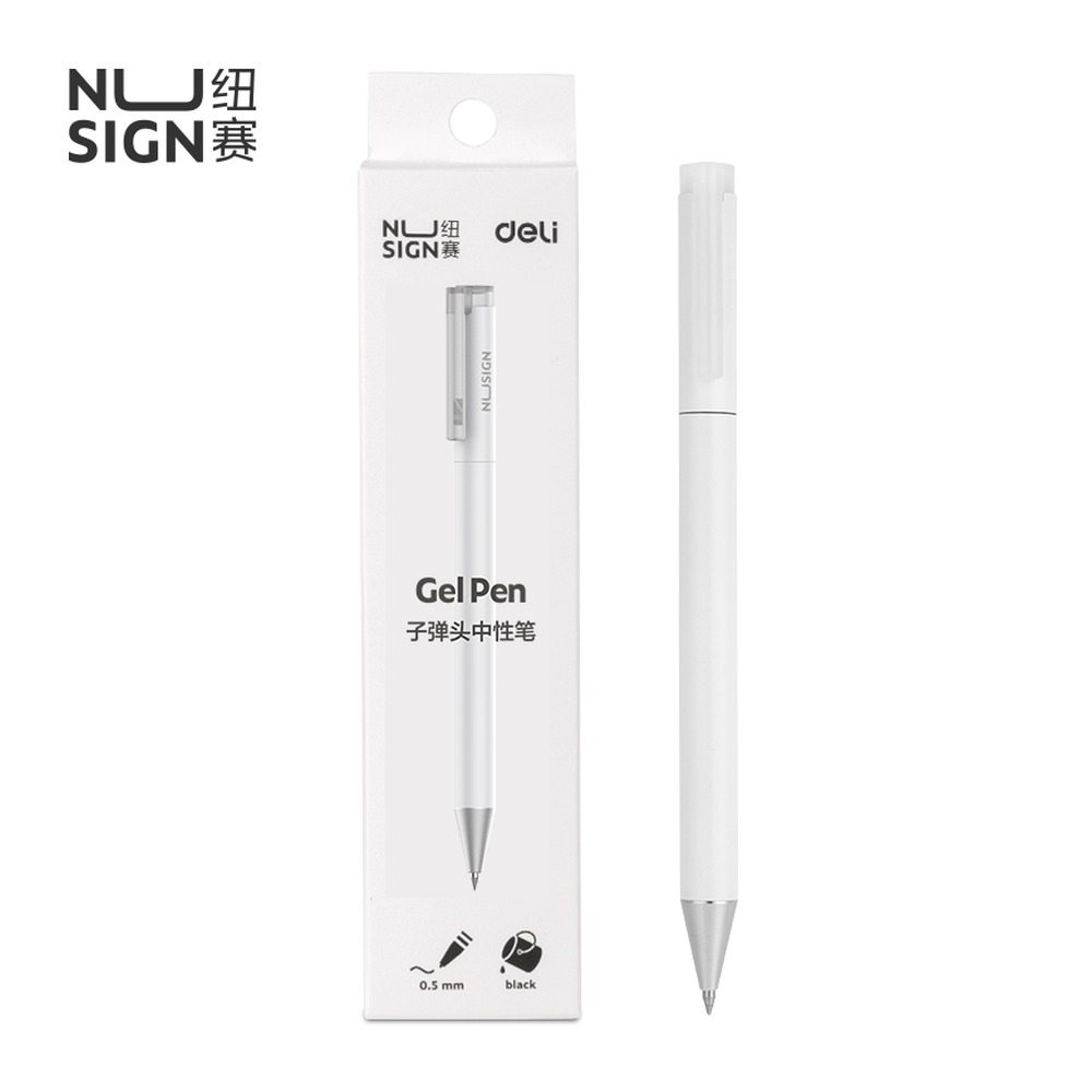 DELI/得力 中性笔 NS554 颜色:汉玉白；笔芯规格:0.5mm子弹头 单位:支