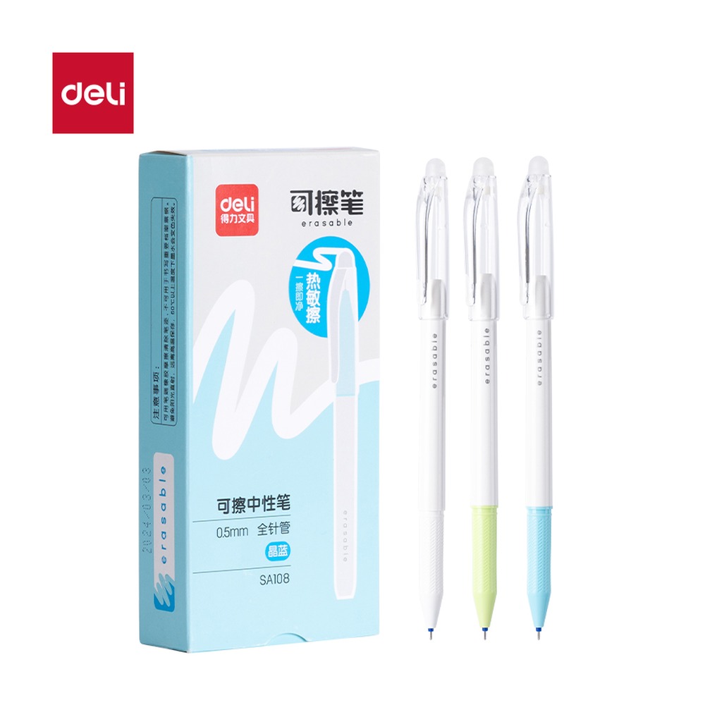 DELI/得力 拔帽可擦中性笔全 SA108 颜色:可擦晶蓝；尺寸:0.5mm；笔芯规格:0.5mm全针管 单位:支