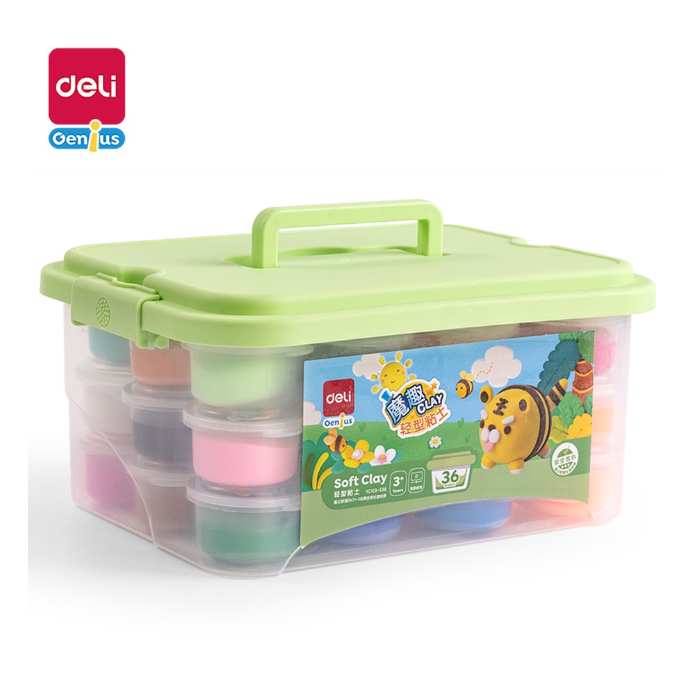 DELI/得力 工具箱装轻型粘土 YC103-S36 颜色:绿；尺寸:270*210*130cm；包装:工具箱装 单位:箱