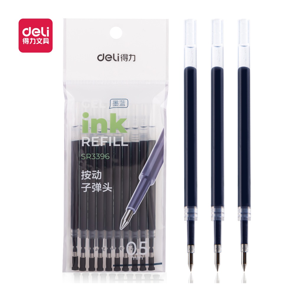 DELI/得力 中性笔替芯按动 SR3396 颜色:墨蓝；包装:10支/袋；笔芯规格:0.5mm按动子弹头 单位:袋