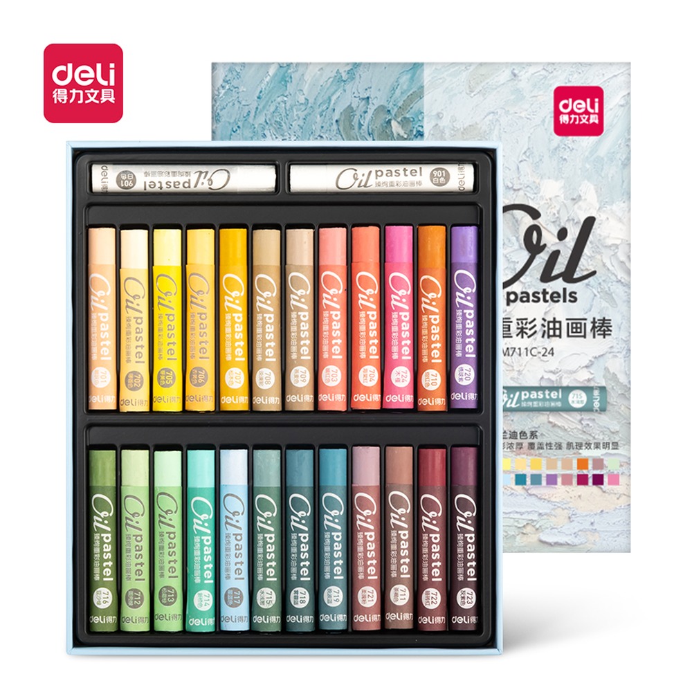 DELI/得力 天地盖臻绚重彩油画棒(盒 HM711C-24 颜色:混；包装:24色/盒；结构:天地盖彩盒装 单位:盒