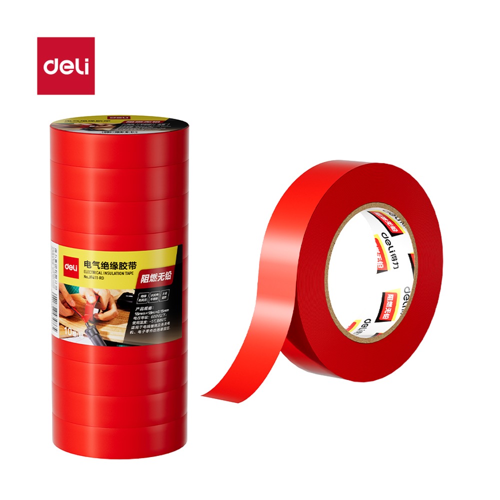 DELI/得力 警示胶带 JF411-RD 颜色:红；尺寸:18mm*18m*0.15mm；包装:1卷；笔芯规格:18mm/0.15mm 单位:卷
