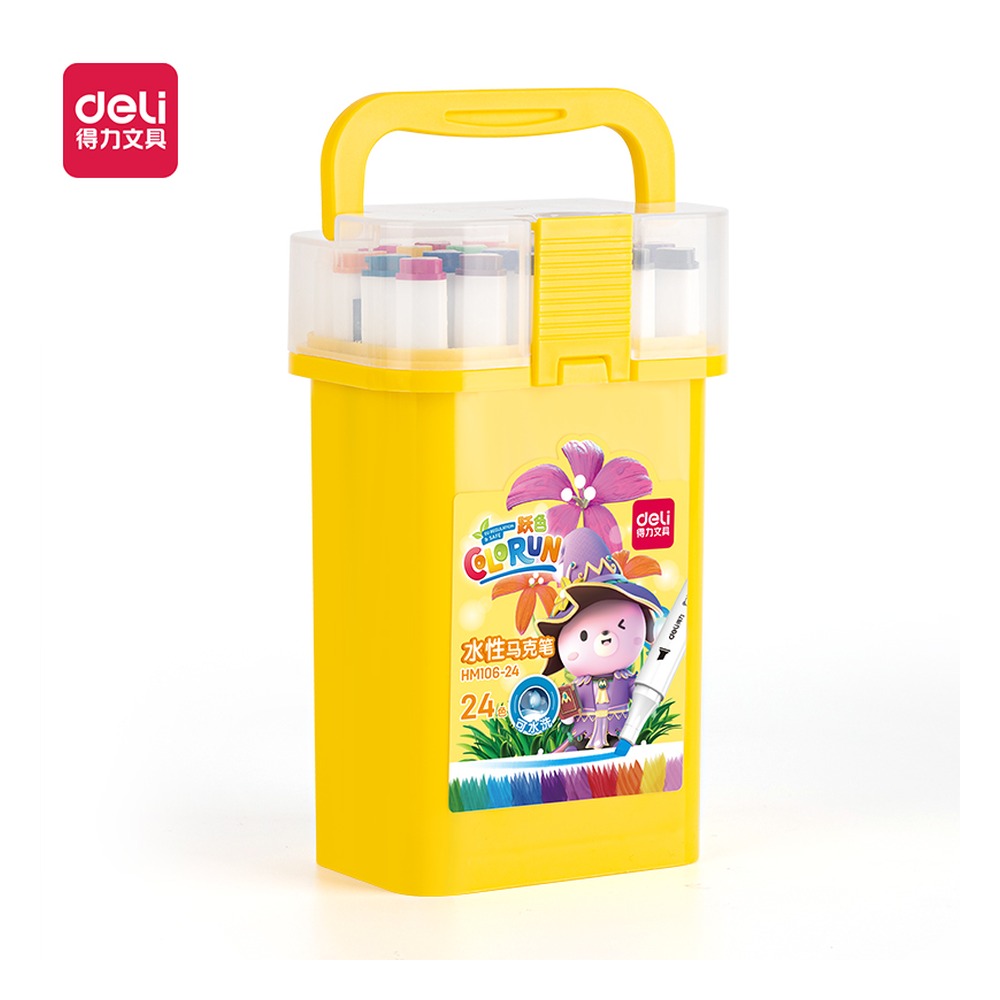 DELI/得力 三角杆筒装水性马克笔 HM106-24 颜色:混；包装:24色/筒；结构:三角杆筒装 单位:筒