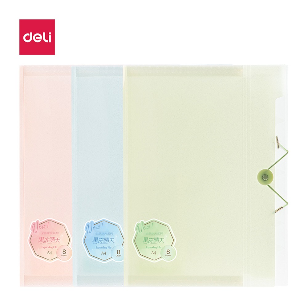 DELI/得力 果冻晴天8格便携风琴包 PM307 颜色:混；材质:pp；尺寸:(325*252*20)mm；结构:8格 单位:个