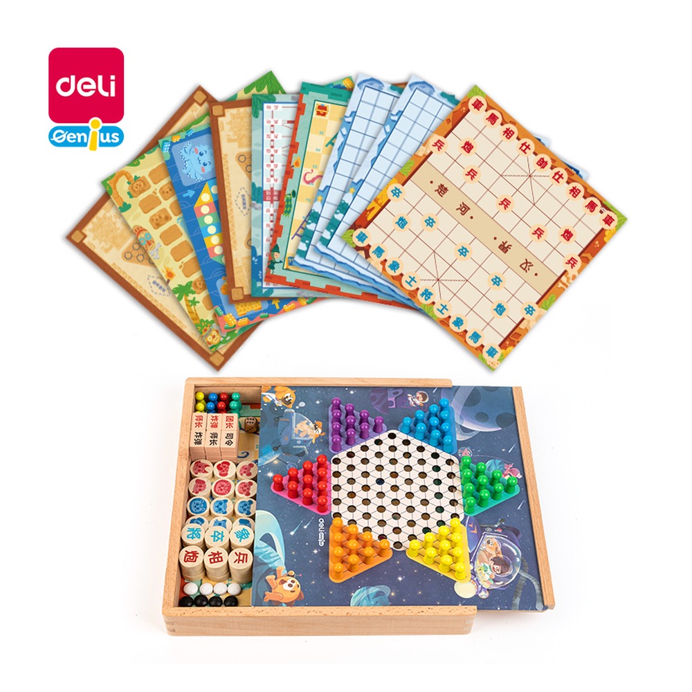 DELI/得力 10合一多功能游戏棋 YW104 颜色:混；材质:木质；结构:10合一 单位:套