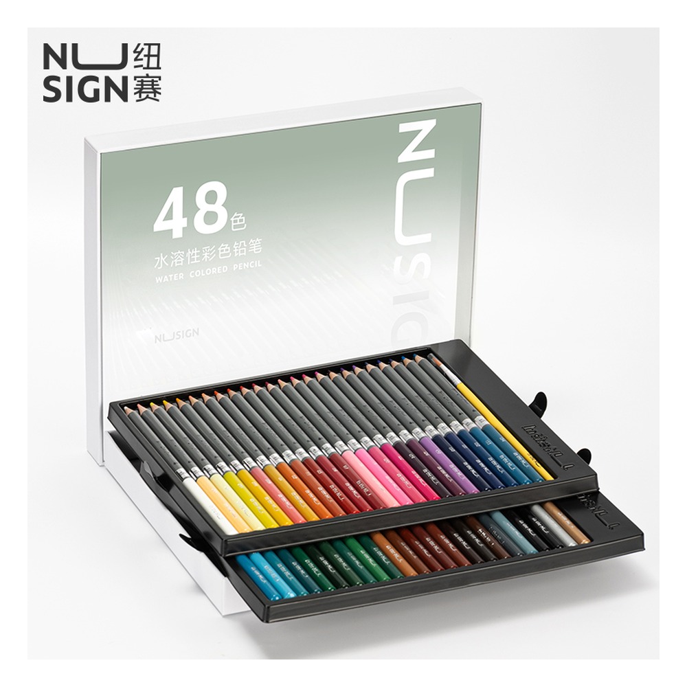DELI/得力 水溶性彩铅 NS731-48 颜色:混；材质:2mm灰纸板+157g铜版纸、杨木软化.PS；包装:48色/盒 单位:盒