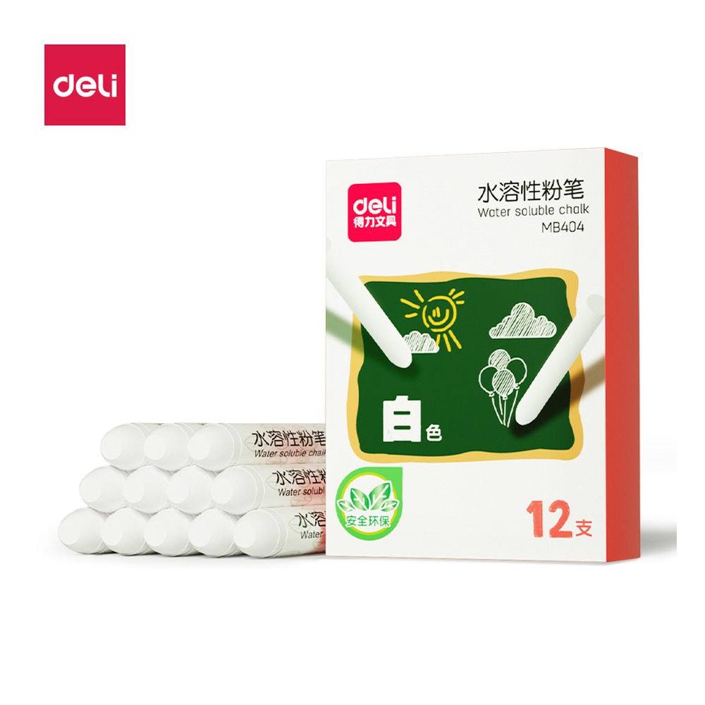 DELI/得力 水溶性粉笔Φ MB404 颜色:白；尺寸:79mm；包装:12支/盒；笔芯规格:79mm 单位:盒