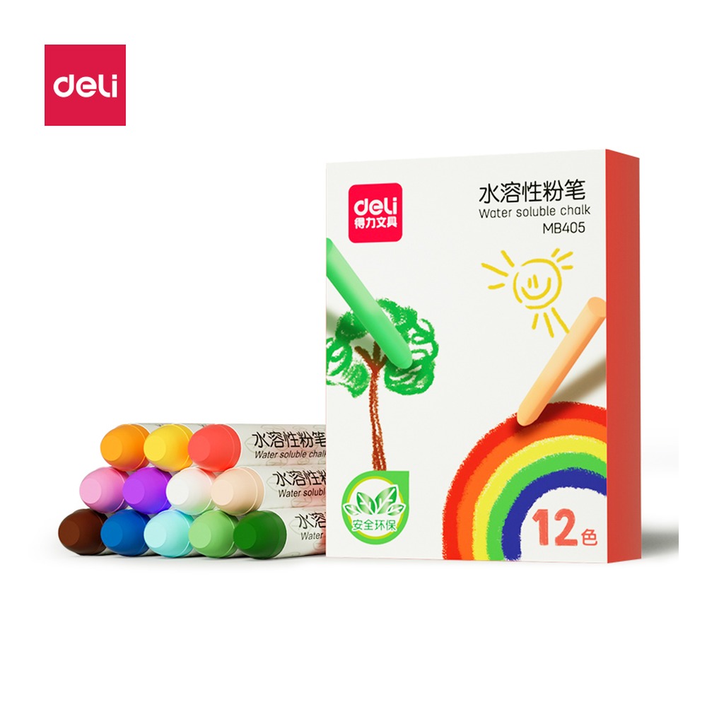 DELI/得力 水溶性粉笔Φ MB405 颜色:混；尺寸:79mm；包装:12支/盒；笔芯规格:79mm 单位:盒