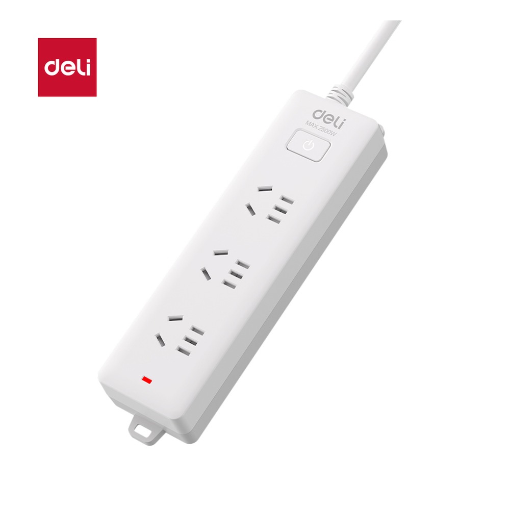 DELI/得力 皓白系列插座3组3米PE袋 18174(03) 颜色:白；额定功率:2500W 单位:个