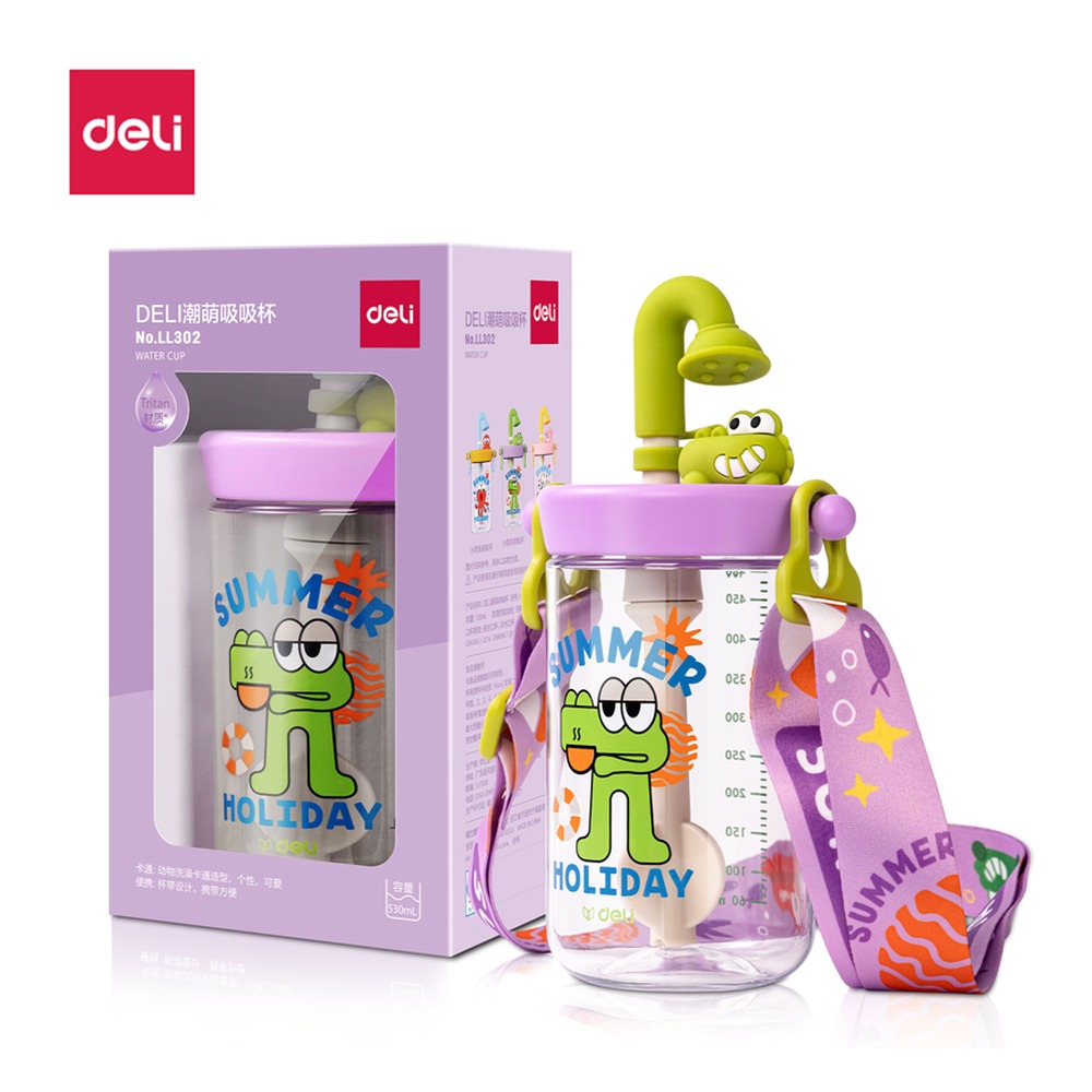 DELI/得力 小鳄鱼潮萌吸吸杯 LL302 颜色:绿；尺寸:530m；容量:530mL；适用:潮萌 单位:个
