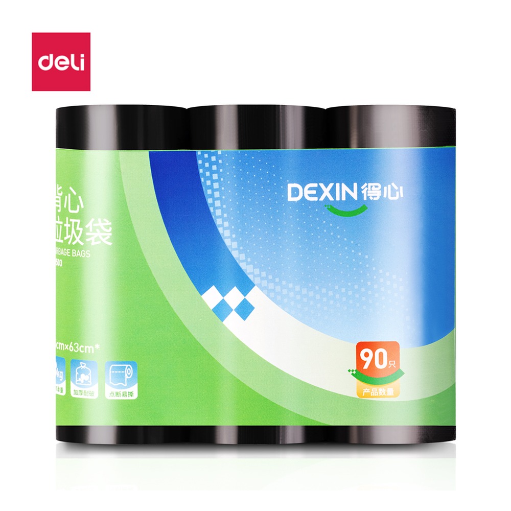 DELI/得力 背心式垃圾袋 LQ503 颜色:黑色；包装:30只/卷,3卷/包 单位:包