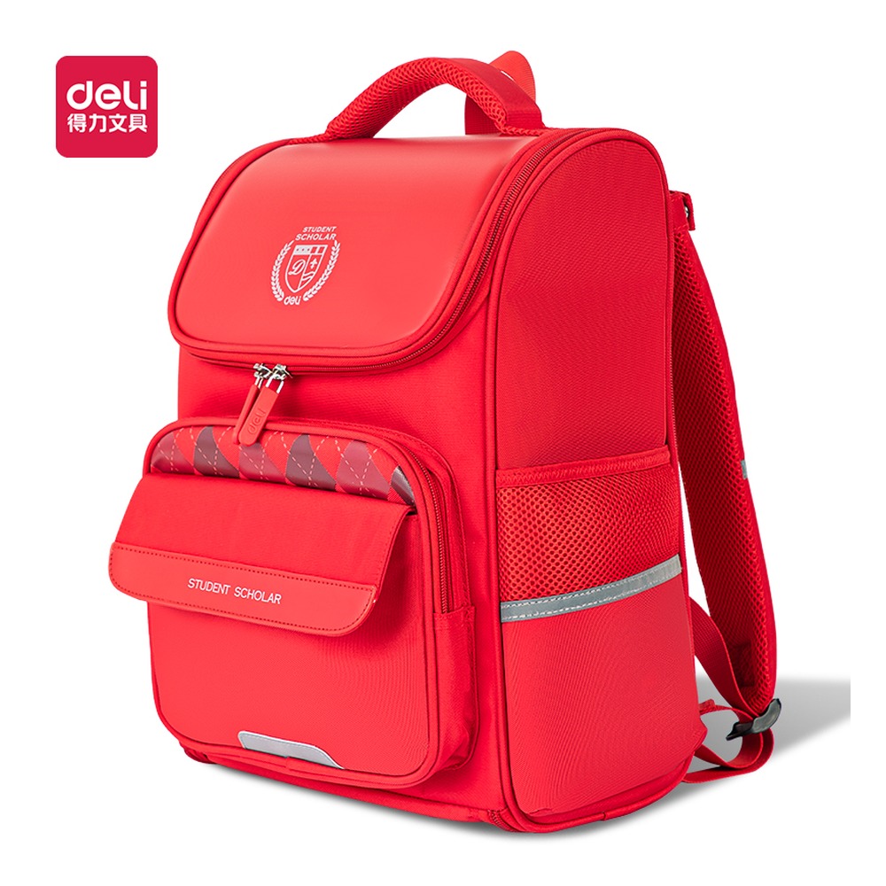 DELI/得力 经典学院系列格纹拼接书包 BB126 颜色:红；结构:格纹拼接 单位:个