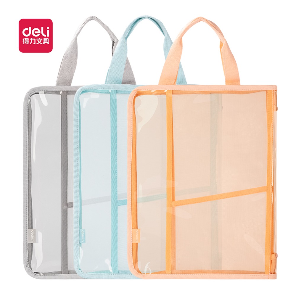 DELI/得力 觅光PVC手提拉链袋 PP107 颜色:混；材质:PVC；尺寸:(335*240*20) mm 单位:个