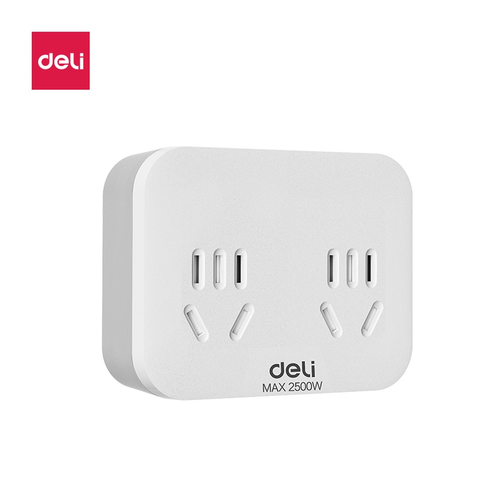 DELI/得力 一字型转换器2组彩盒 LU5011 颜色:白；尺寸:86 x 32.46 x 72mm 单位:个