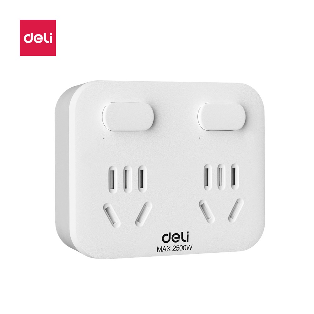 DELI/得力 一字型转换器2组彩盒 LU5012 颜色:白；尺寸:86 x 32.46 x 72mm 单位:个