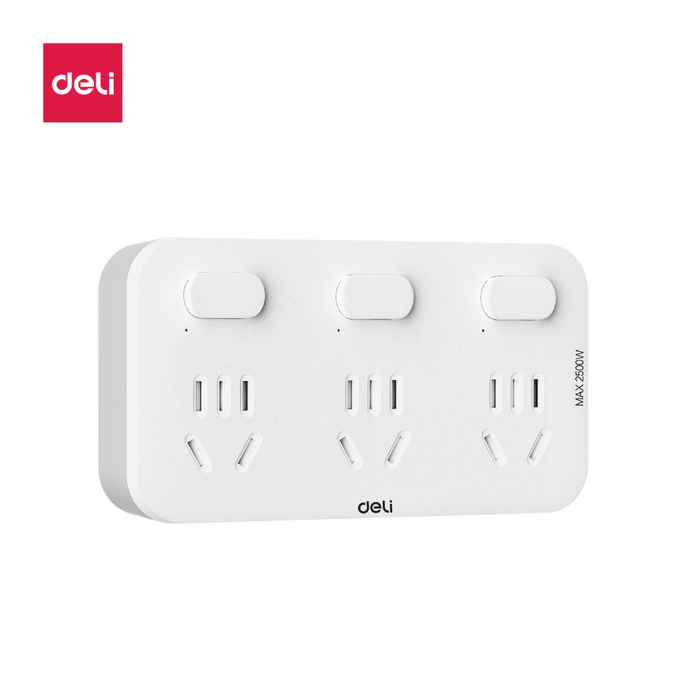 DELI/得力 一字型转换器3组彩盒 LU5013 颜色:白；尺寸:86 x 32.46 x 72mm 单位:个