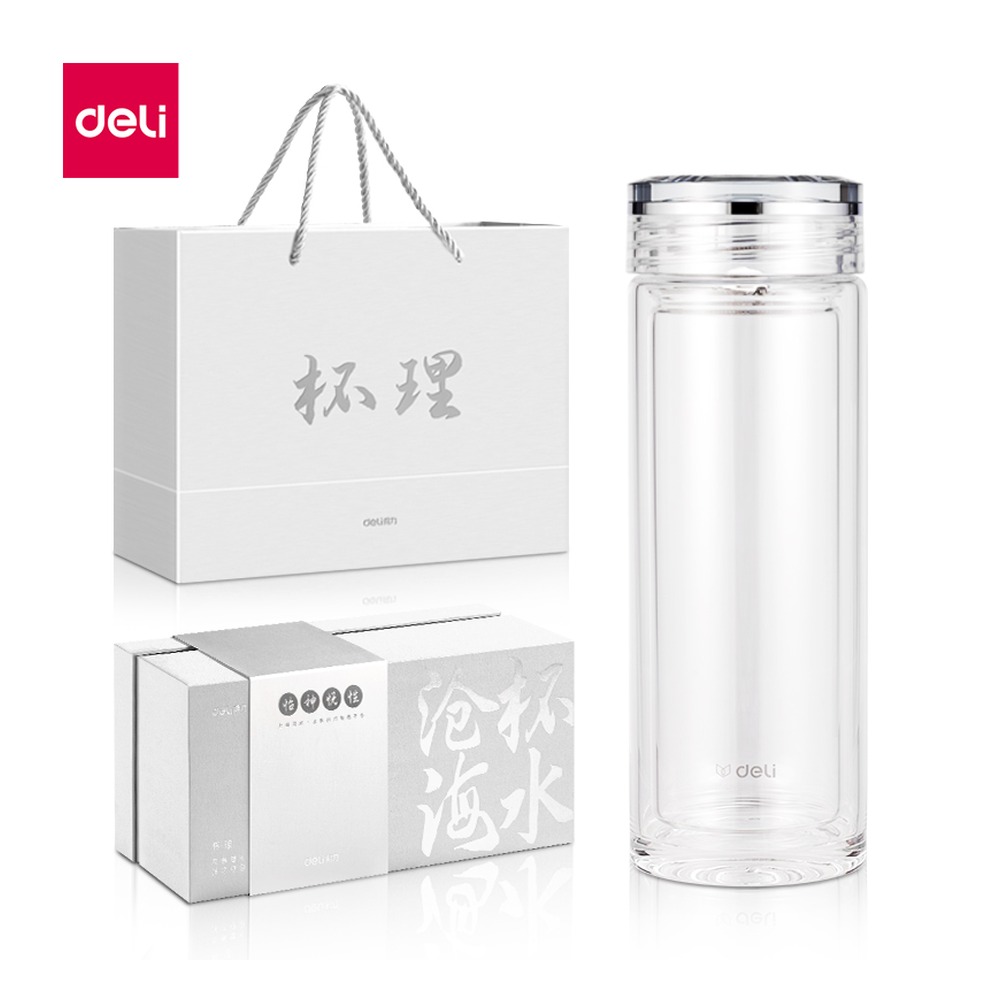 DELI/得力 双层玻璃杯 LL504 颜色:透明；尺寸:300m；容量:300mL 单位:个