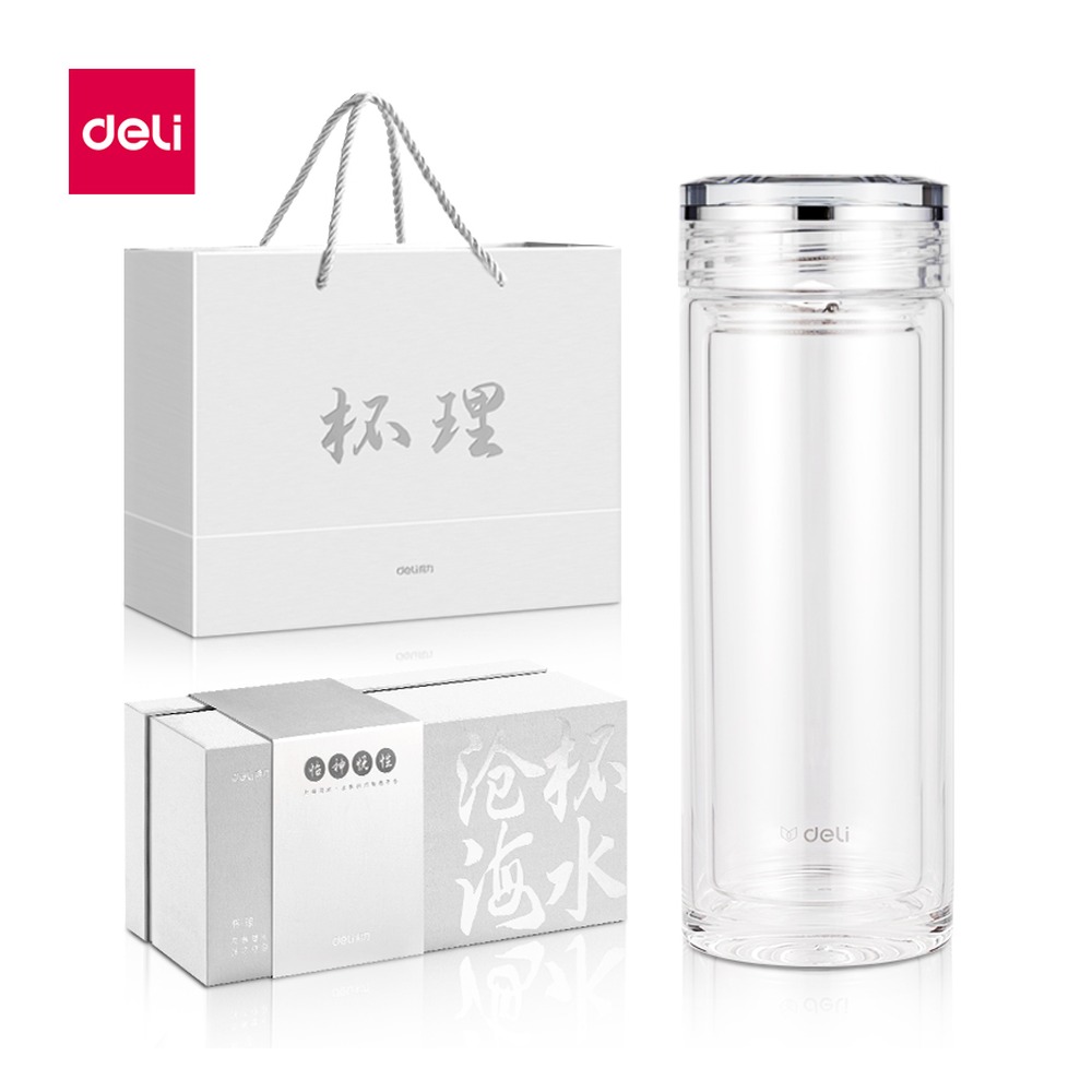 DELI/得力 双层玻璃杯 LL505 颜色:透明；尺寸:350m；容量:350mL 单位:个