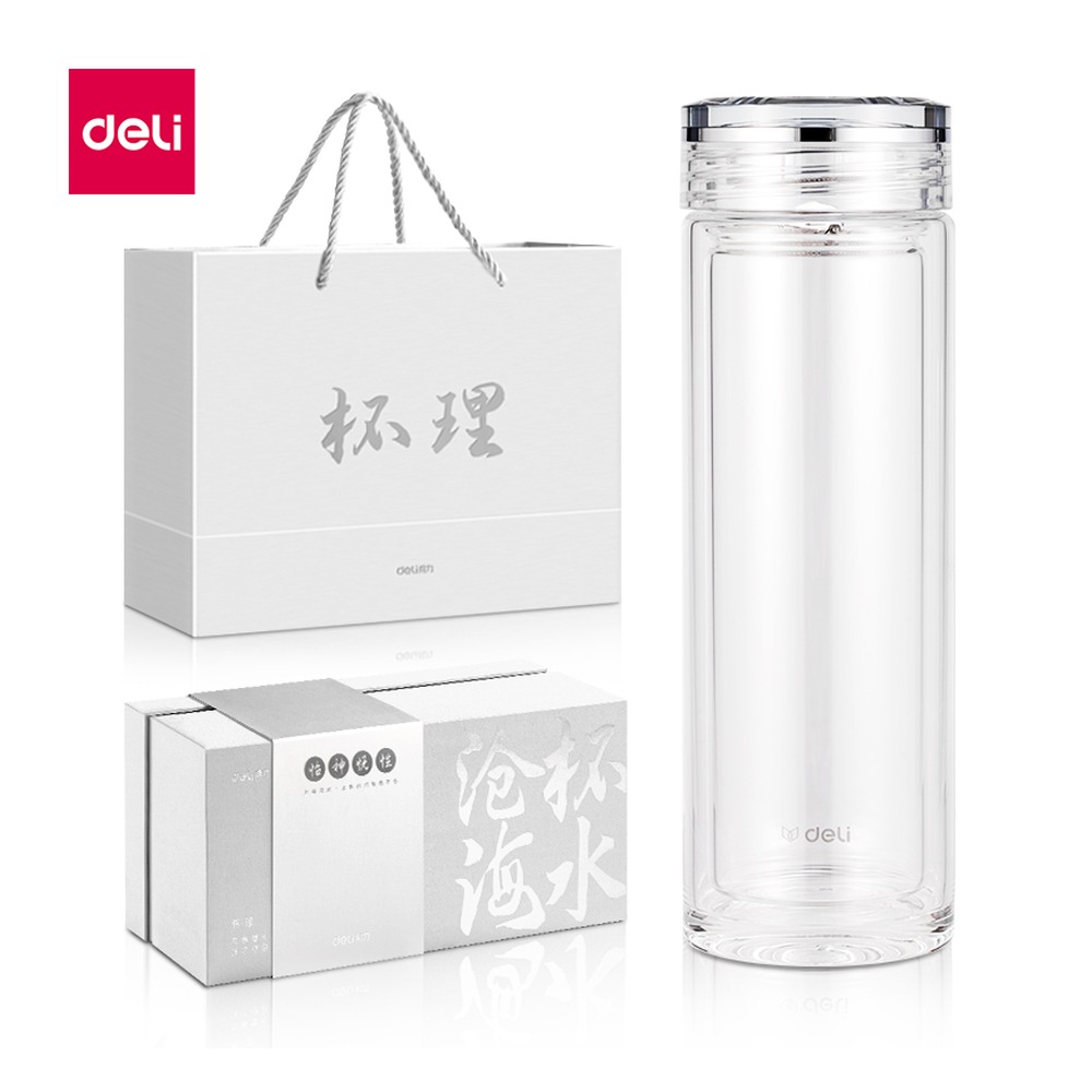 DELI/得力 双层玻璃杯 LL506 颜色:透明；尺寸:410m；容量:410mL 单位:个