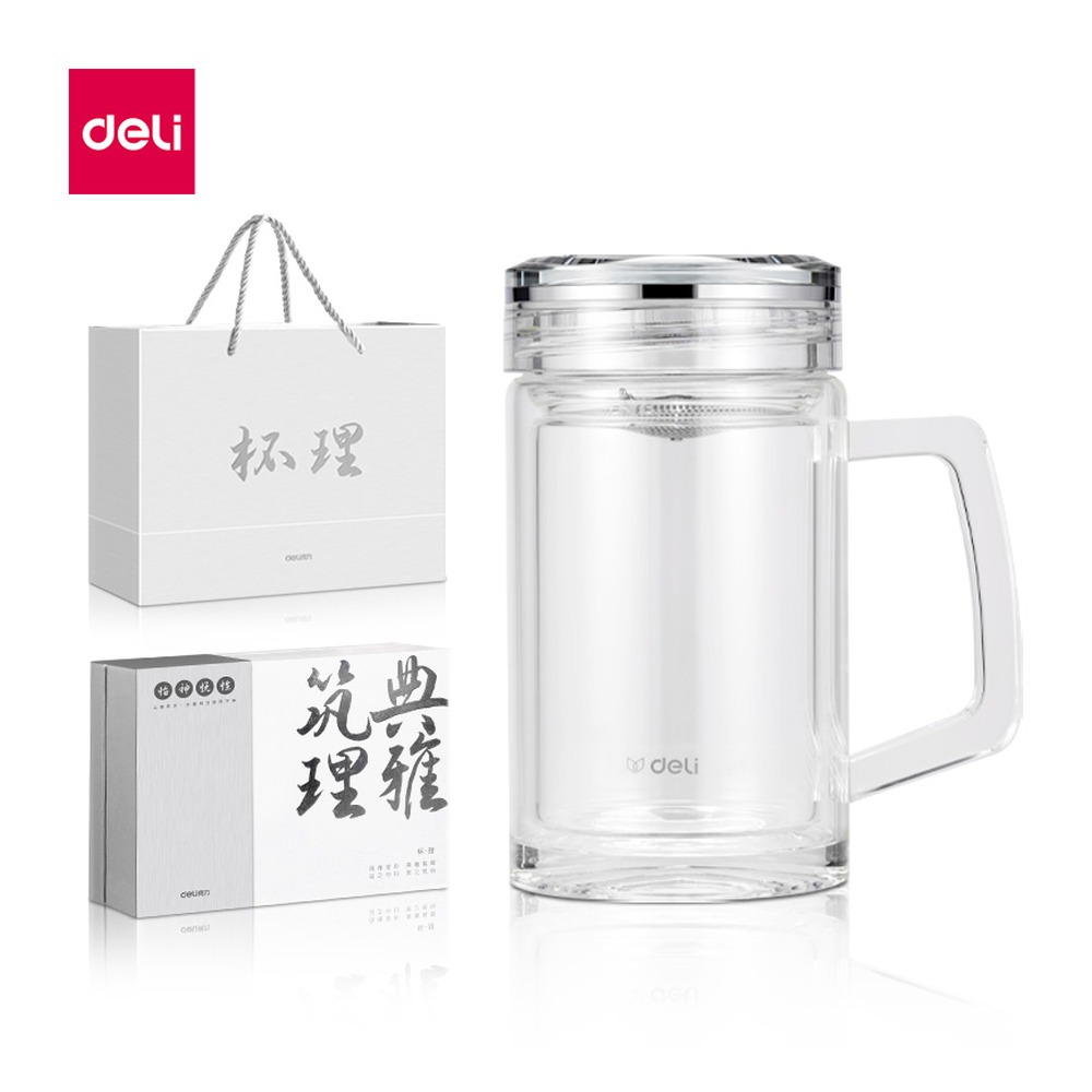DELI/得力 双层玻璃杯 LL507 颜色:透明；尺寸:420m；容量:420mL 单位:个