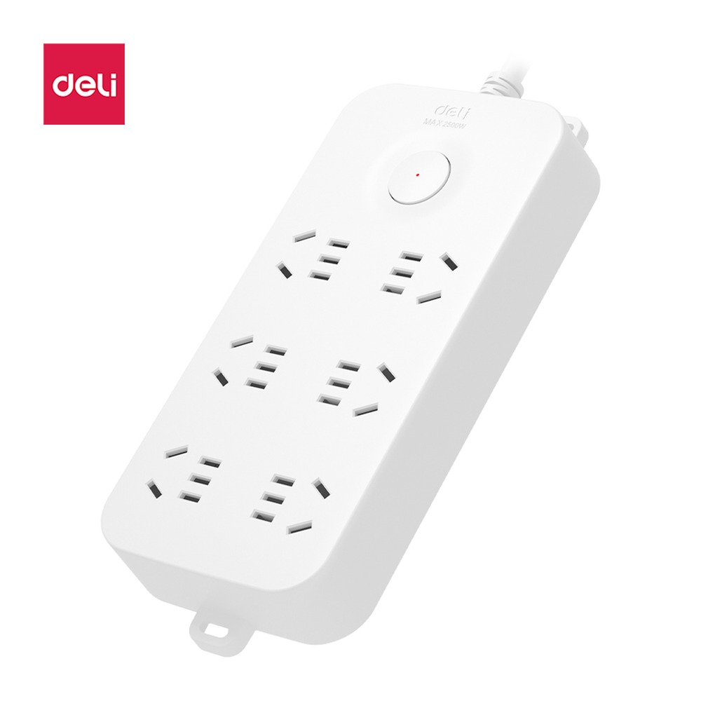 DELI/得力 延长线插座6组 33970(1.8) 颜色:白；额定功率:2500W；其他:6组、彩盒装 单位:个
