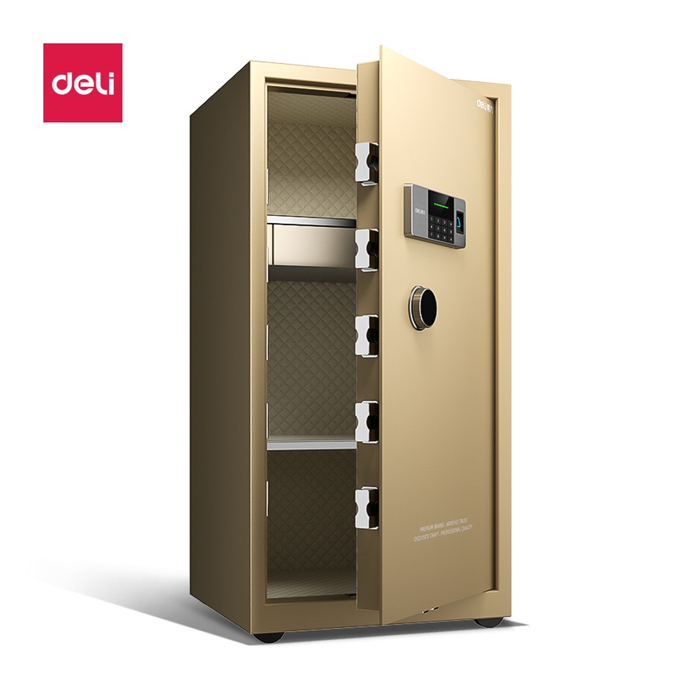 DELI/得力 指纹密码保管箱H1000 AE623-S 颜色:咖啡金；尺寸:H1000 单位:台