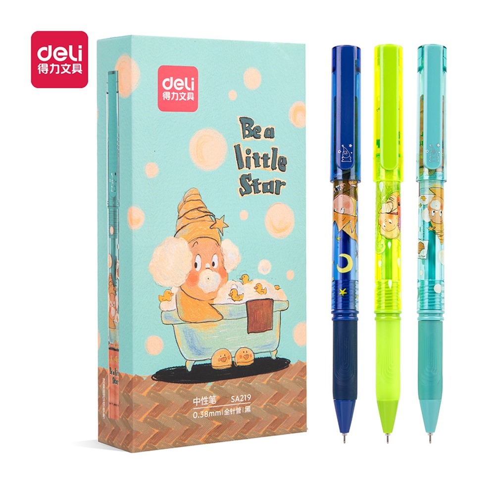 DELI/得力 拔帽学生中性笔全 SA219 颜色:黑；尺寸:0.38mm；笔芯规格:0.38mm全针管 单位:支