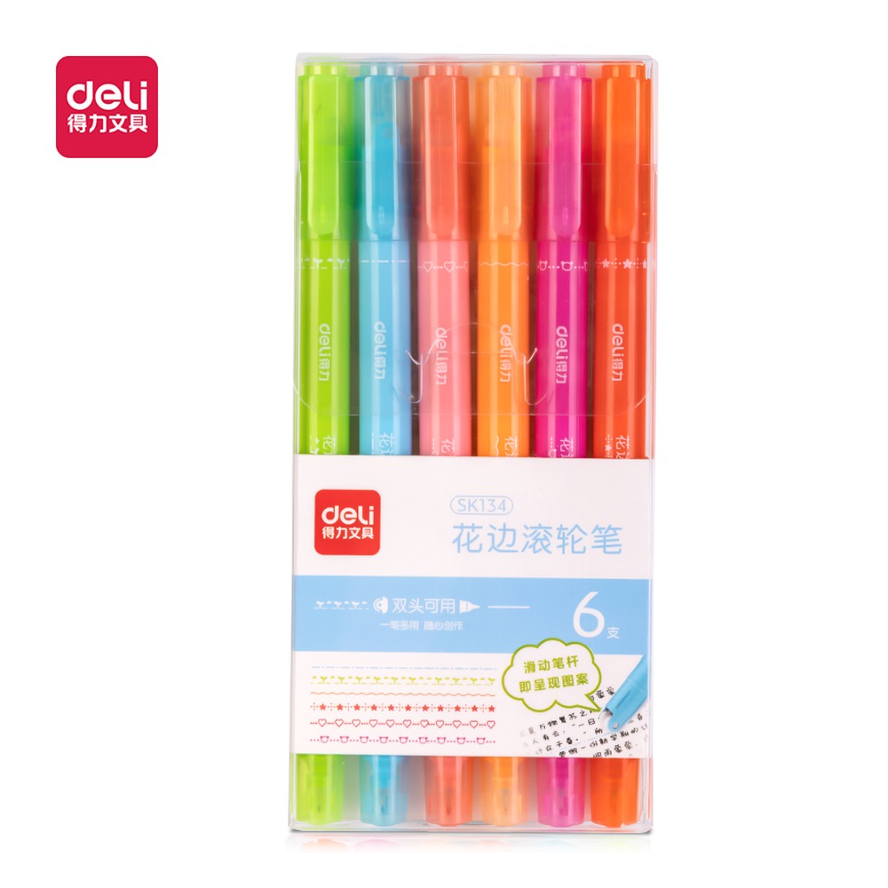 DELI/得力 花边滚轮荧光笔 SK134 颜色:混 单位:盒