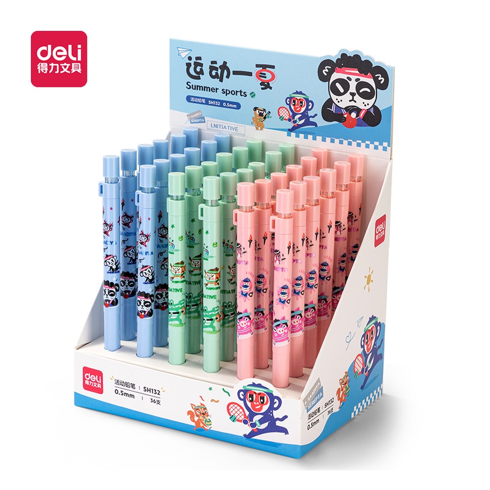 DELI/得力 夏日运动会塑料活动铅笔 SH132 颜色:混；材质:塑料；尺寸:0.5mm；笔芯规格:0.5mm 单位:支