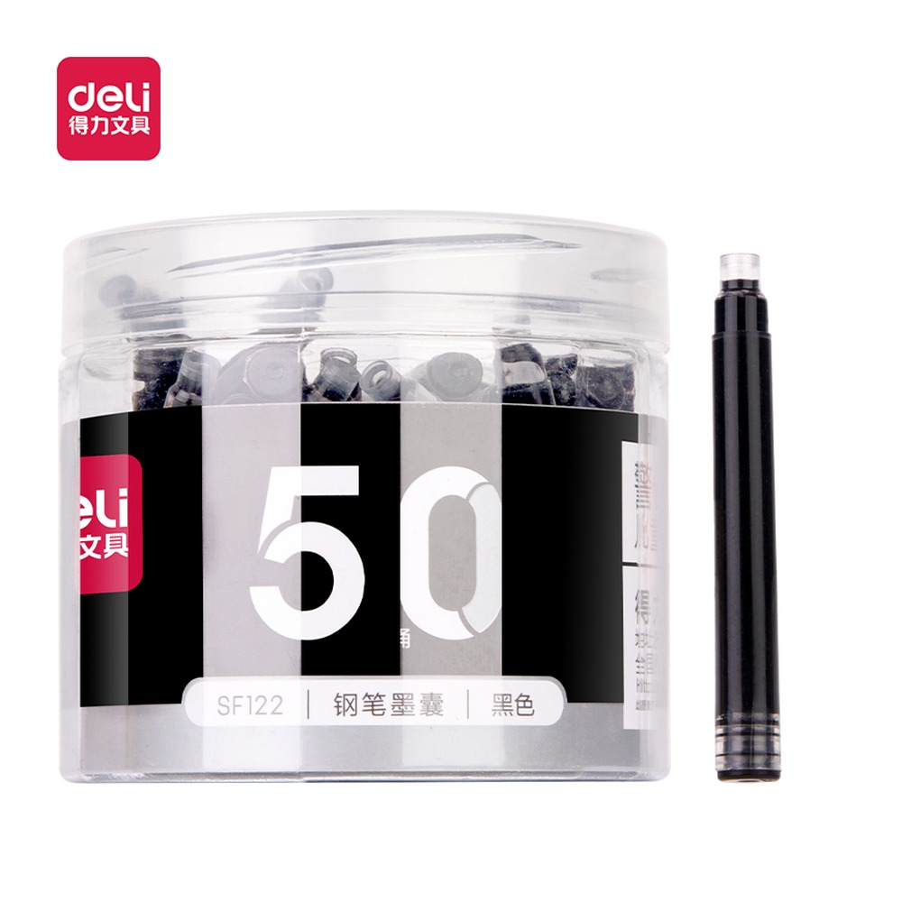 DELI/得力 钢笔墨囊 SF122 颜色:黑；包装:50支/筒 单位:筒