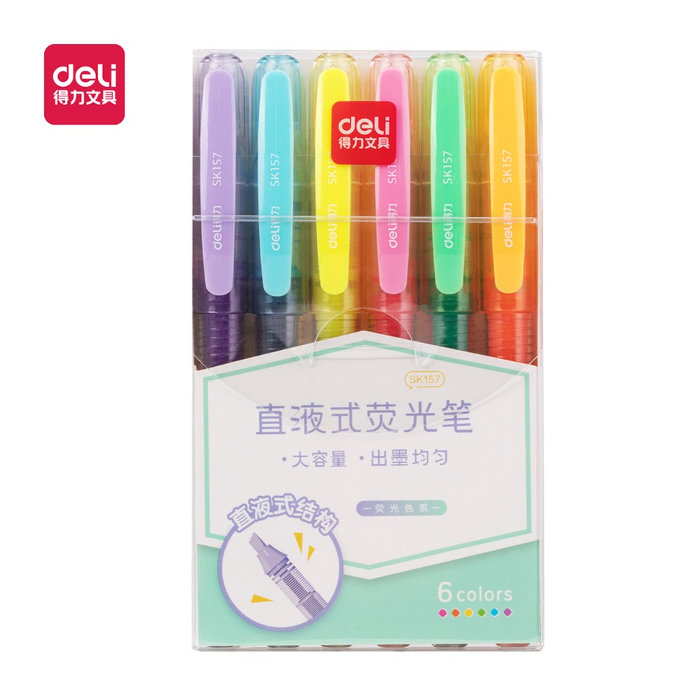 DELI/得力 直液式荧光笔荧光色系 SK157 颜色:混；包装:6支/盒 单位:盒