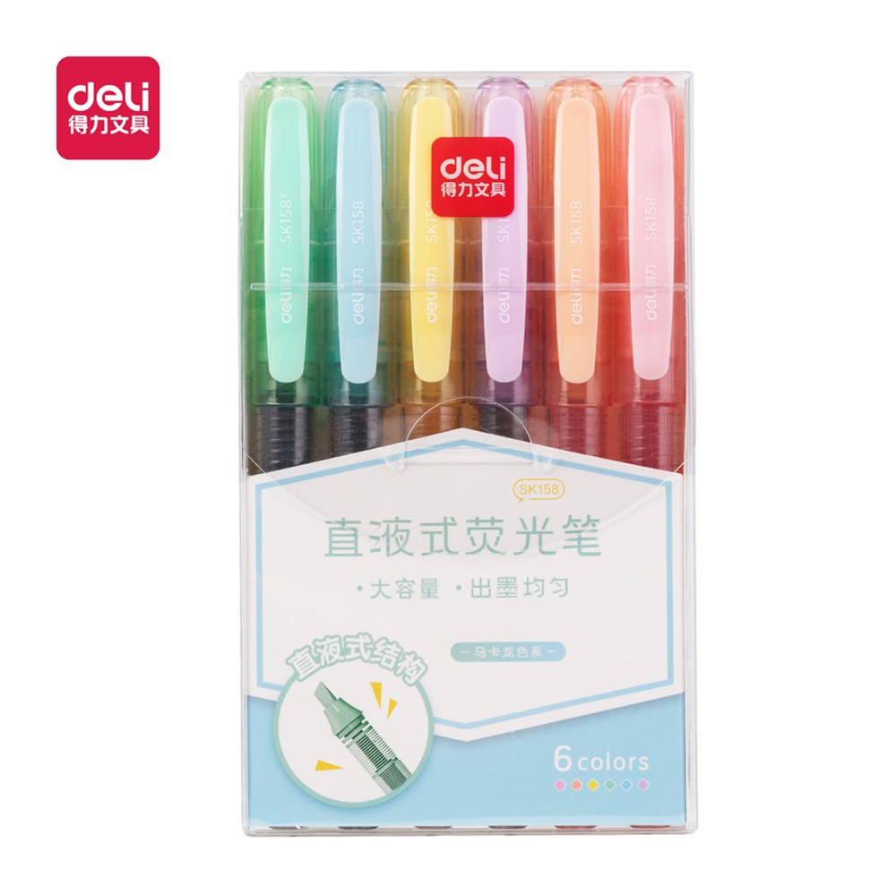 DELI/得力 直液式荧光笔马卡龙色系 SK158 颜色:混；包装:6支/盒 单位:盒