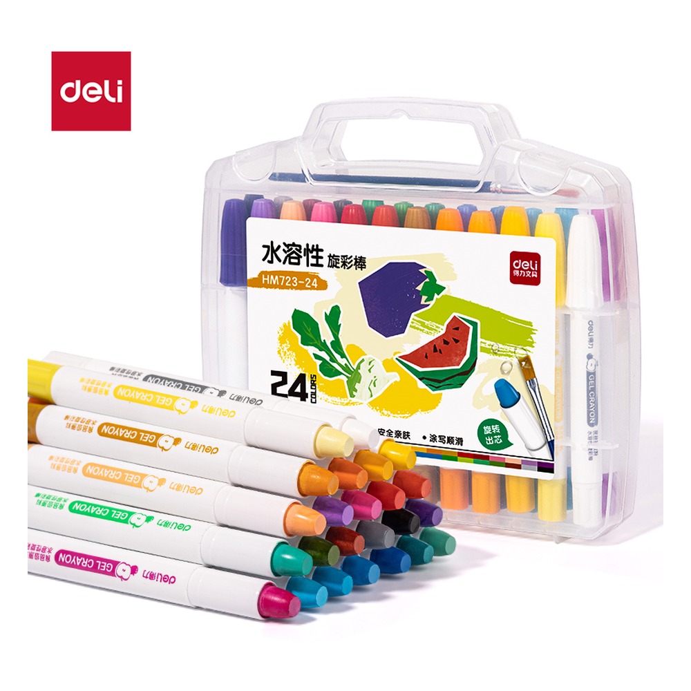 DELI/得力 圆杆食品级水溶性旋彩棒 HM723-24 颜色:混；包装:24色/盒 单位:盒