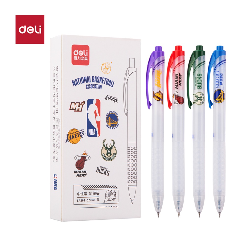 DELI/得力 NBA速干按动学生中性笔 SA292 颜色:黑；尺寸:0.5mm；笔芯规格:0.5mmST头 单位:支